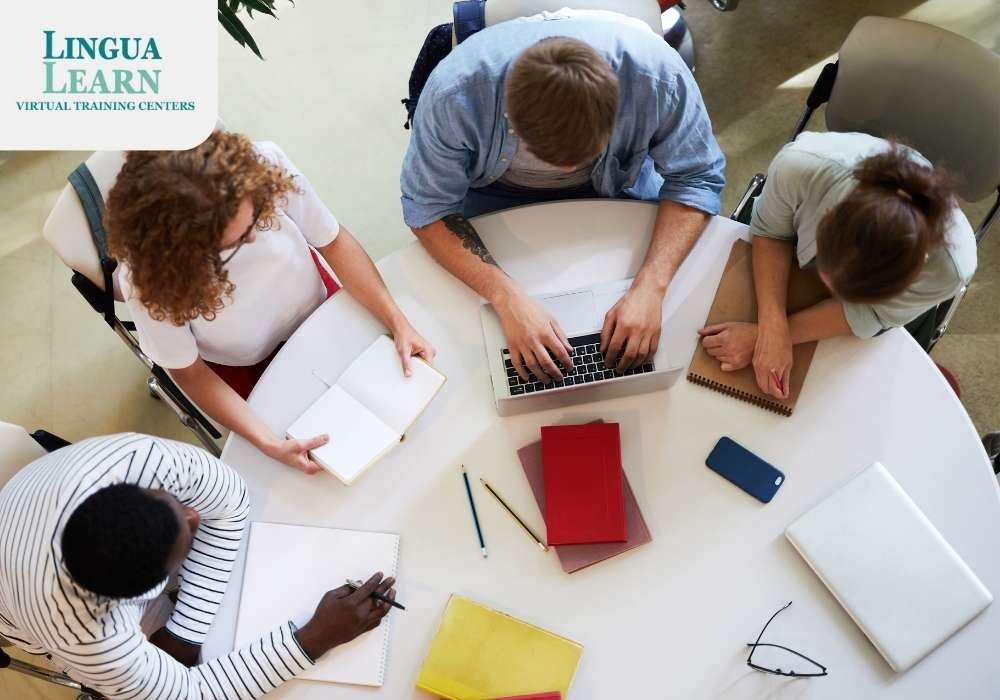 a group of people on a round table is doing study