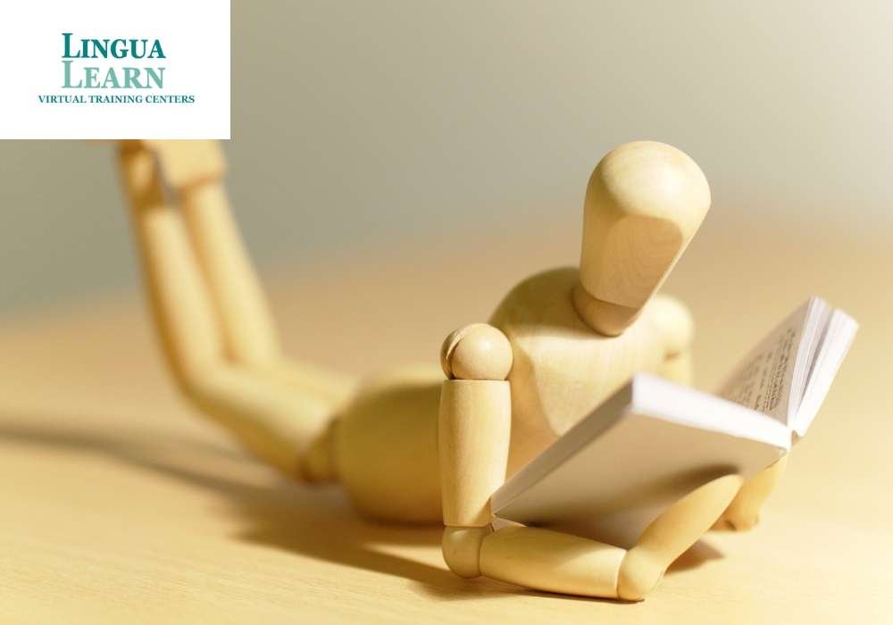 wood man character lay down and reading a book